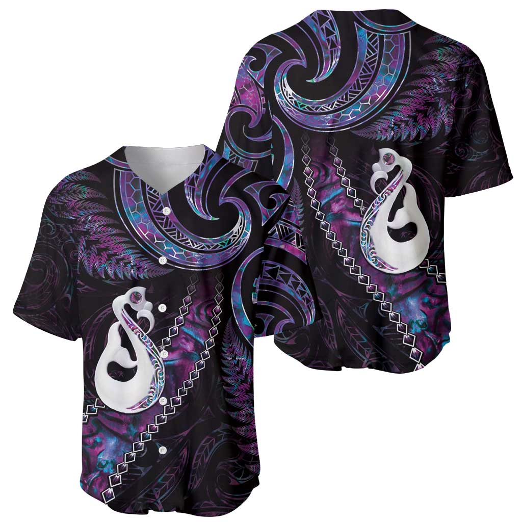 New Zealand Aotearoa Baseball Jersey Maori Manaia Paua Shell Glitter Purple LT05 - Polynesian Pride