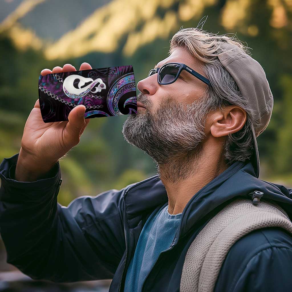 New Zealand Aotearoa 4 in 1 Can Cooler Tumbler Maori Manaia Paua Shell Glitter Purple