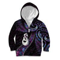 New Zealand Aotearoa Kid Hoodie Maori Manaia Paua Shell Glitter Purple