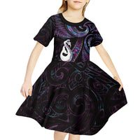 New Zealand Aotearoa Kid Short Sleeve Dress Maori Manaia Paua Shell Glitter Purple