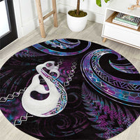 New Zealand Aotearoa Round Carpet Maori Manaia Paua Shell Glitter Purple LT05 Purple - Polynesian Pride