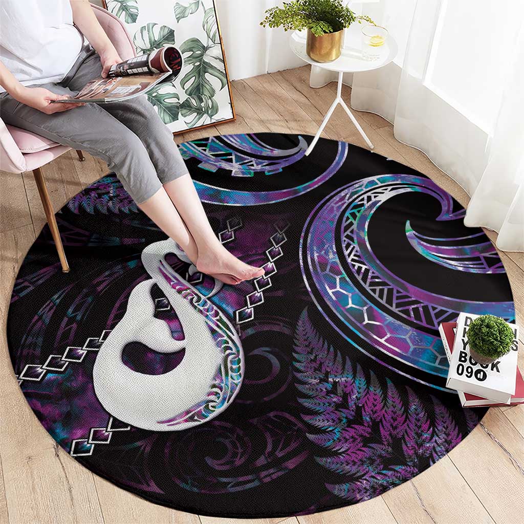 New Zealand Aotearoa Round Carpet Maori Manaia Paua Shell Glitter Purple LT05 - Polynesian Pride