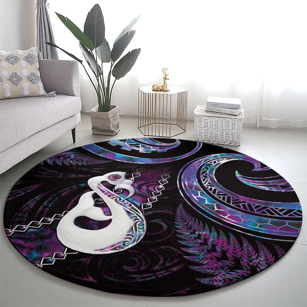 New Zealand Aotearoa Round Carpet Maori Manaia Paua Shell Glitter Purple LT05 - Polynesian Pride