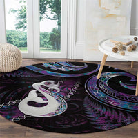 New Zealand Aotearoa Round Carpet Maori Manaia Paua Shell Glitter Purple LT05 - Polynesian Pride