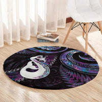 New Zealand Aotearoa Round Carpet Maori Manaia Paua Shell Glitter Purple LT05 - Polynesian Pride