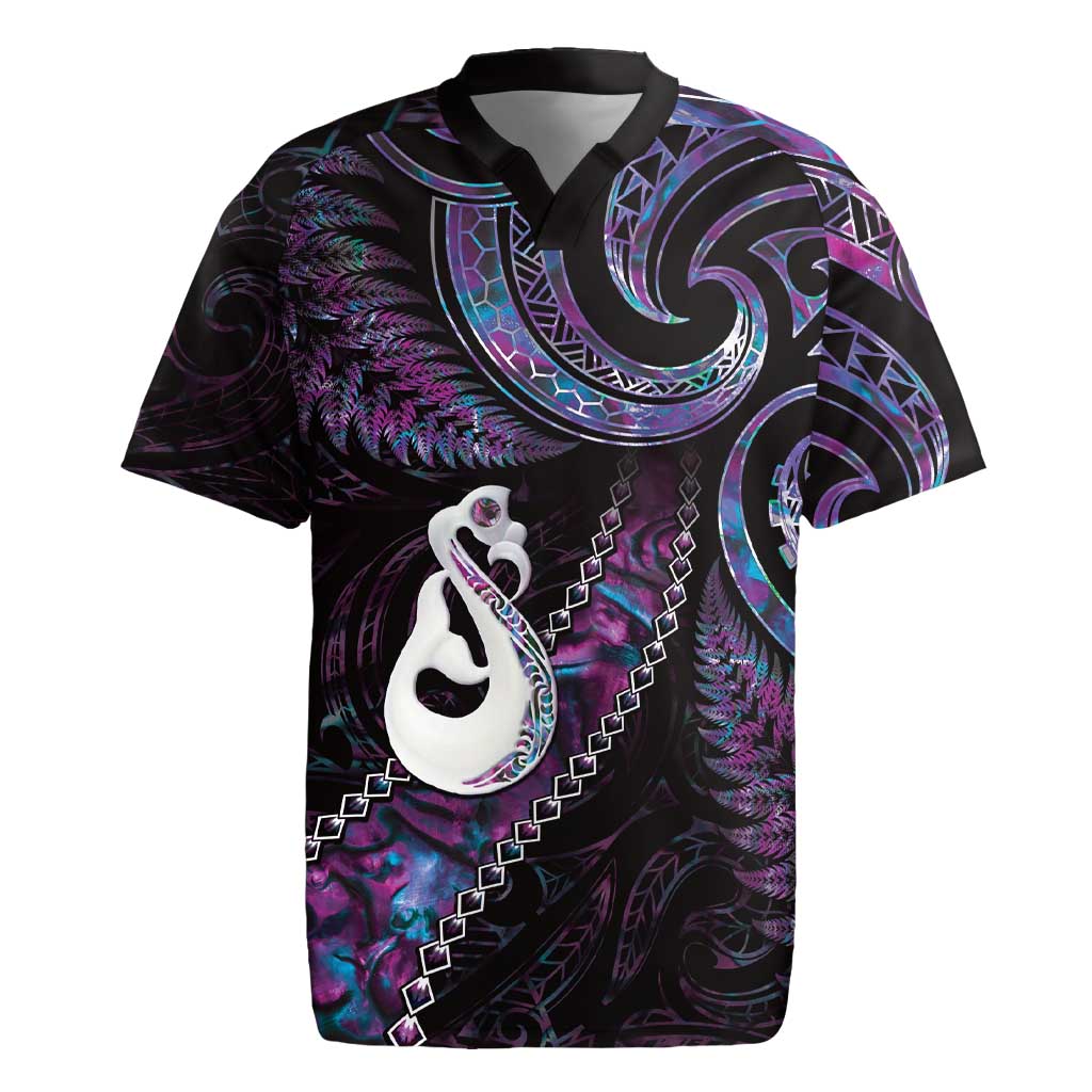 New Zealand Aotearoa Rugby Jersey Maori Manaia Paua Shell Glitter Purple