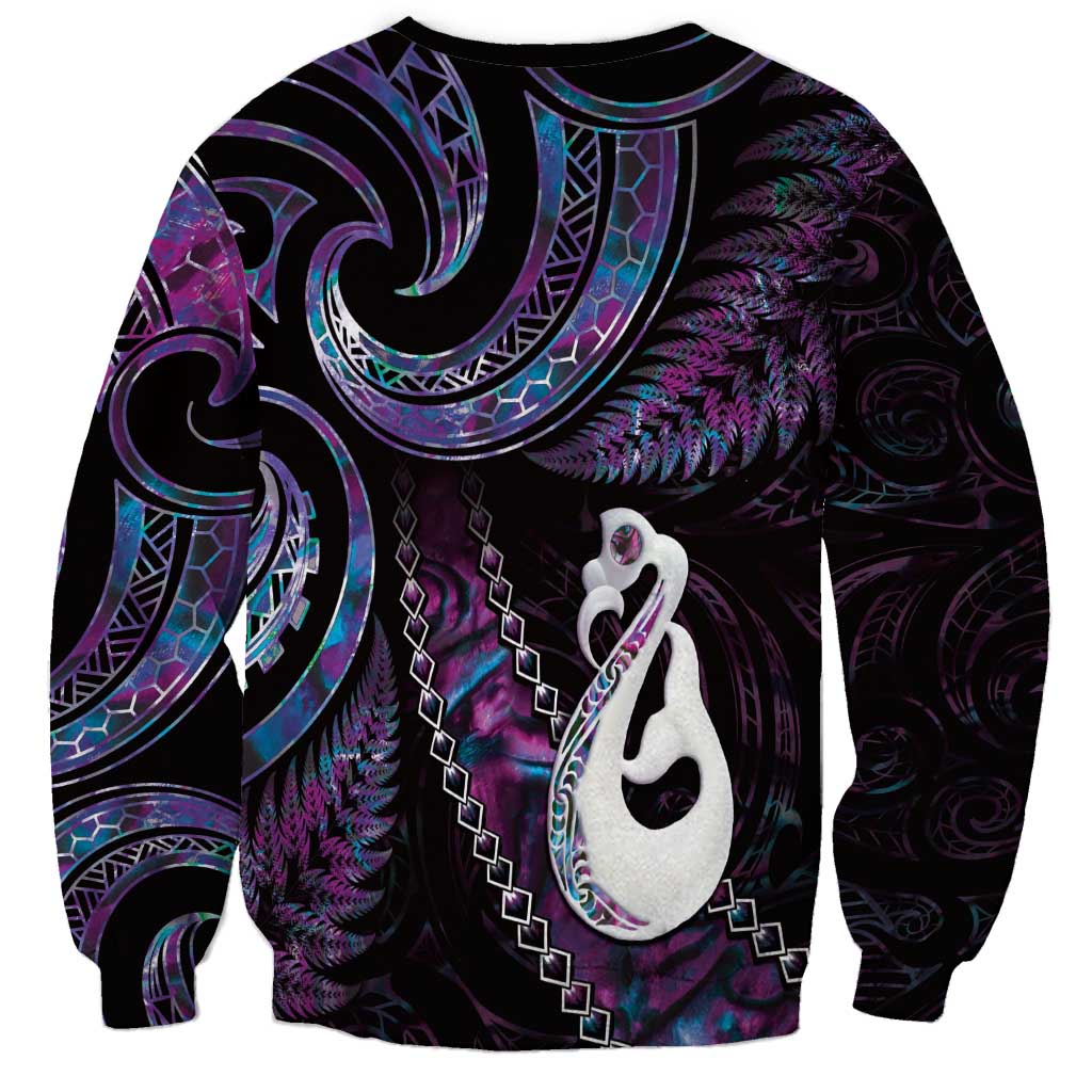 New Zealand Aotearoa Sweatshirt Maori Manaia Paua Shell Glitter Purple