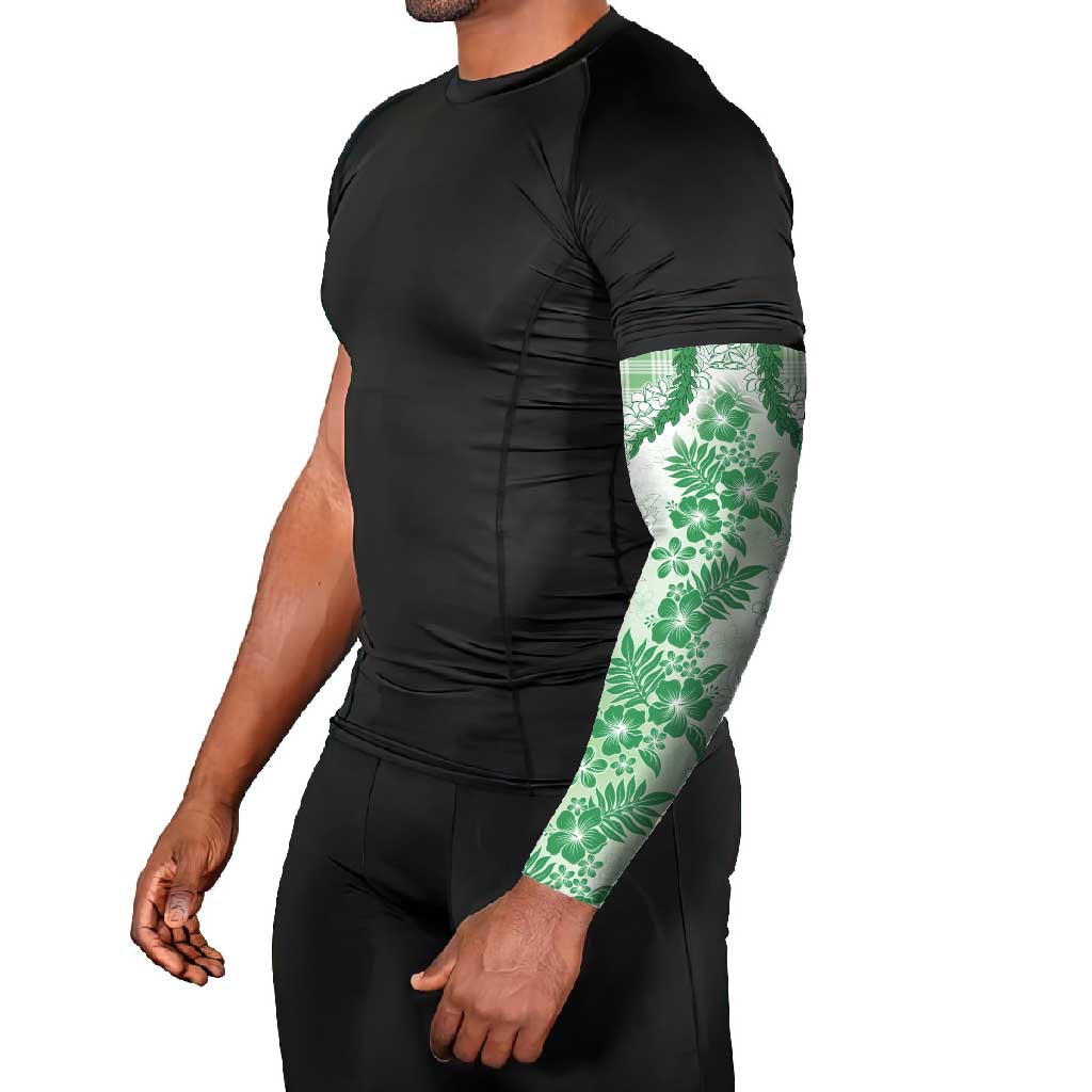 Aloha Hawaii Palaka Arm Sleeves Green Plumeria Lei - Polynesian Pride