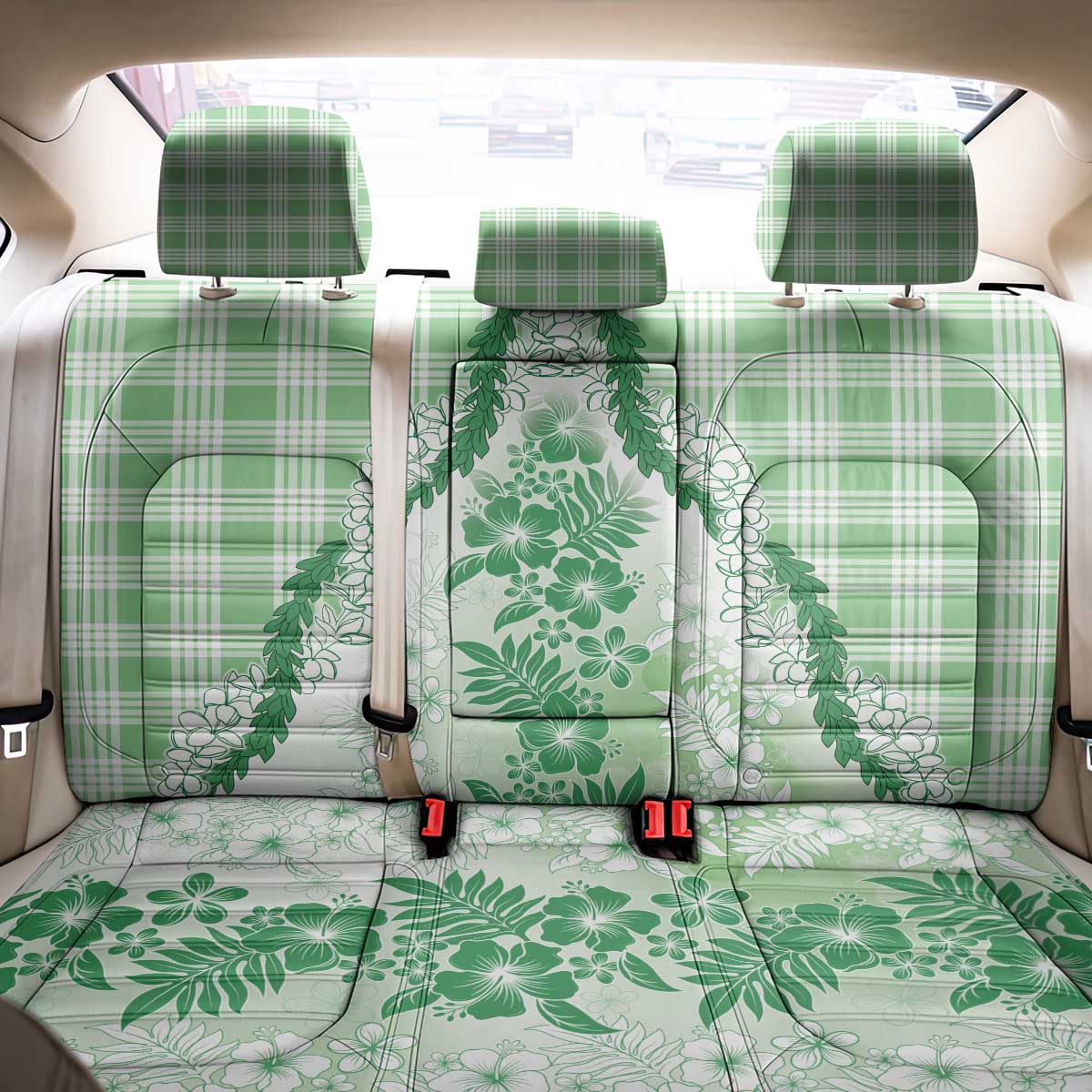 Aloha Hawaii Palaka Back Car Seat Cover Green Plumeria Lei LT05 - Polynesian Pride