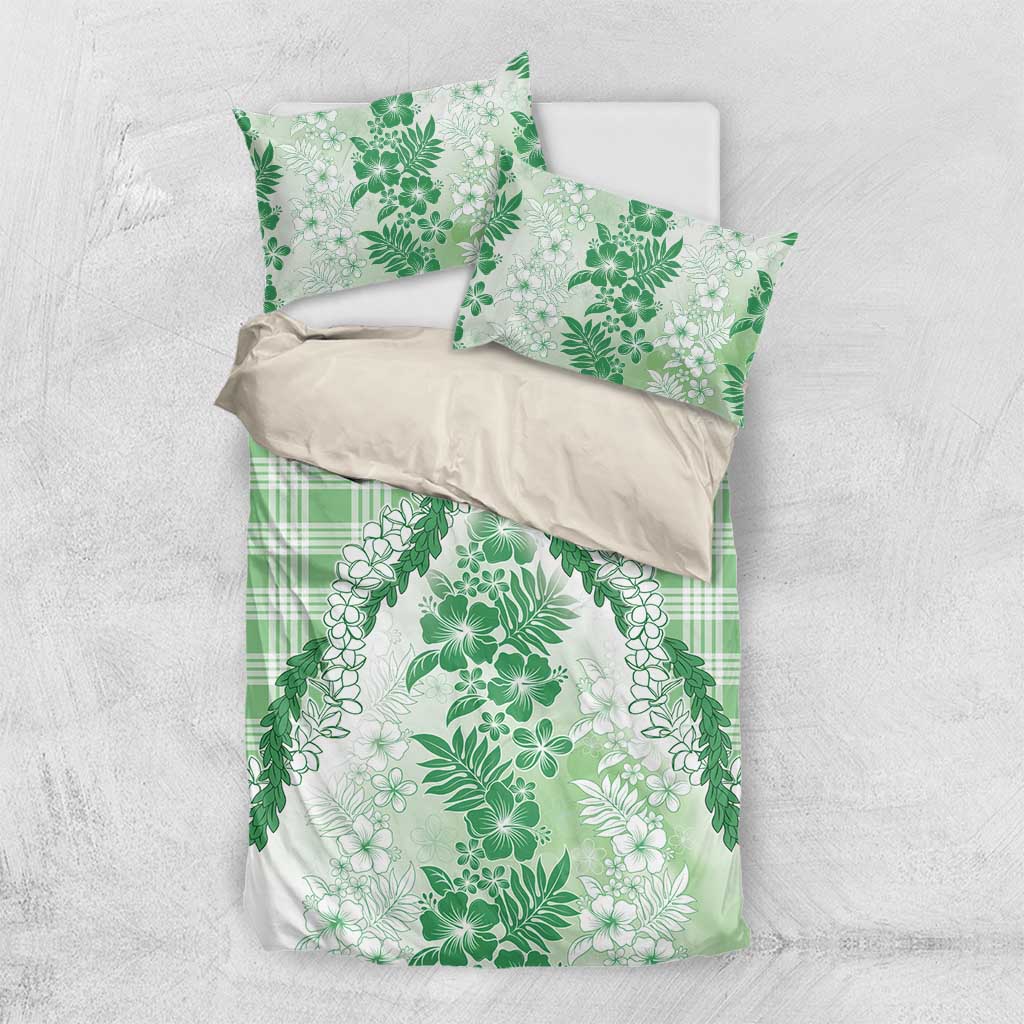 Aloha Hawaii Palaka Bedding Set Green Plumeria Lei - Polynesian Pride