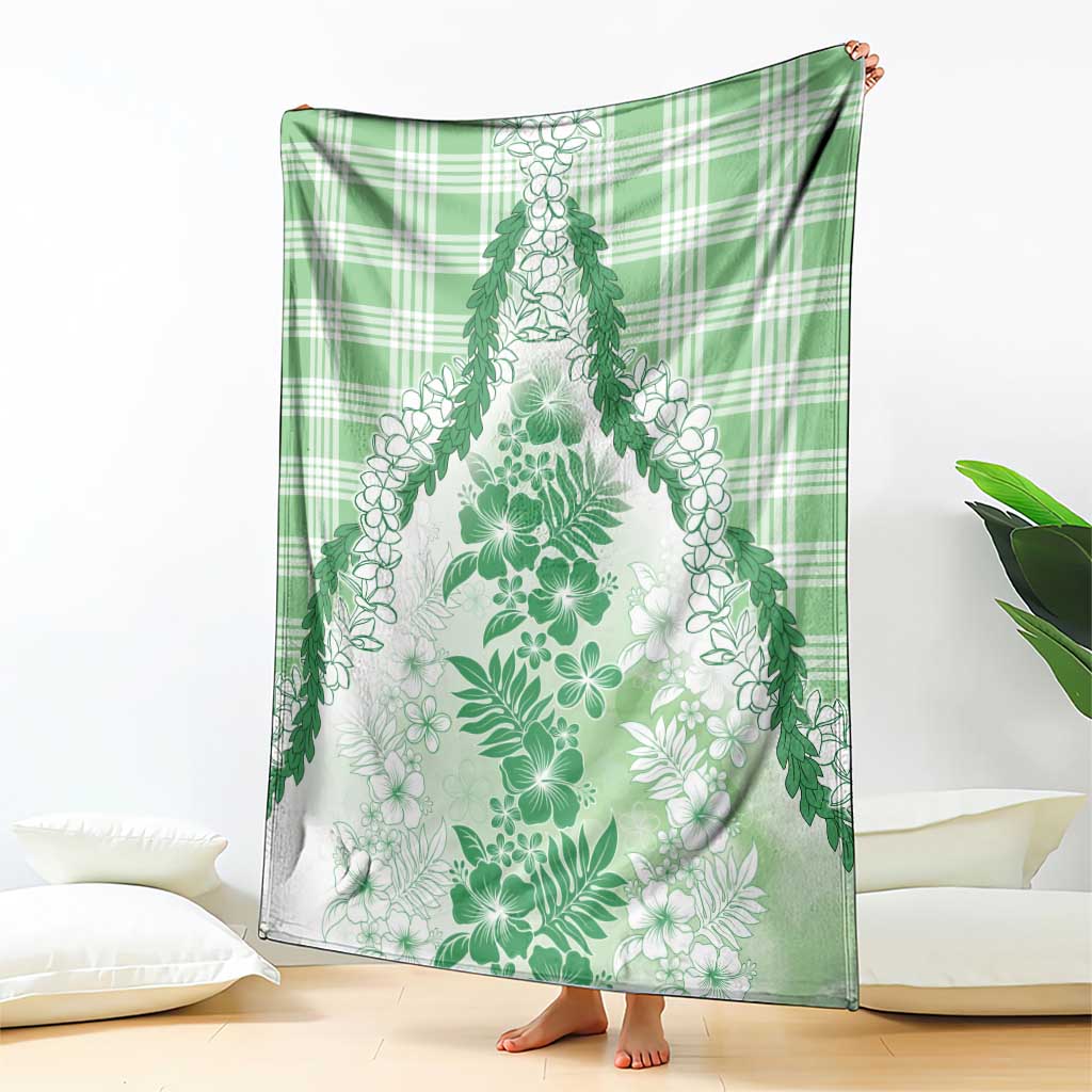 Aloha Hawaii Palaka Blanket Green Plumeria Lei - Polynesian Pride