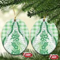 Aloha Hawaii Palaka Ceramic Ornament Green Plumeria Lei - Polynesian Pride