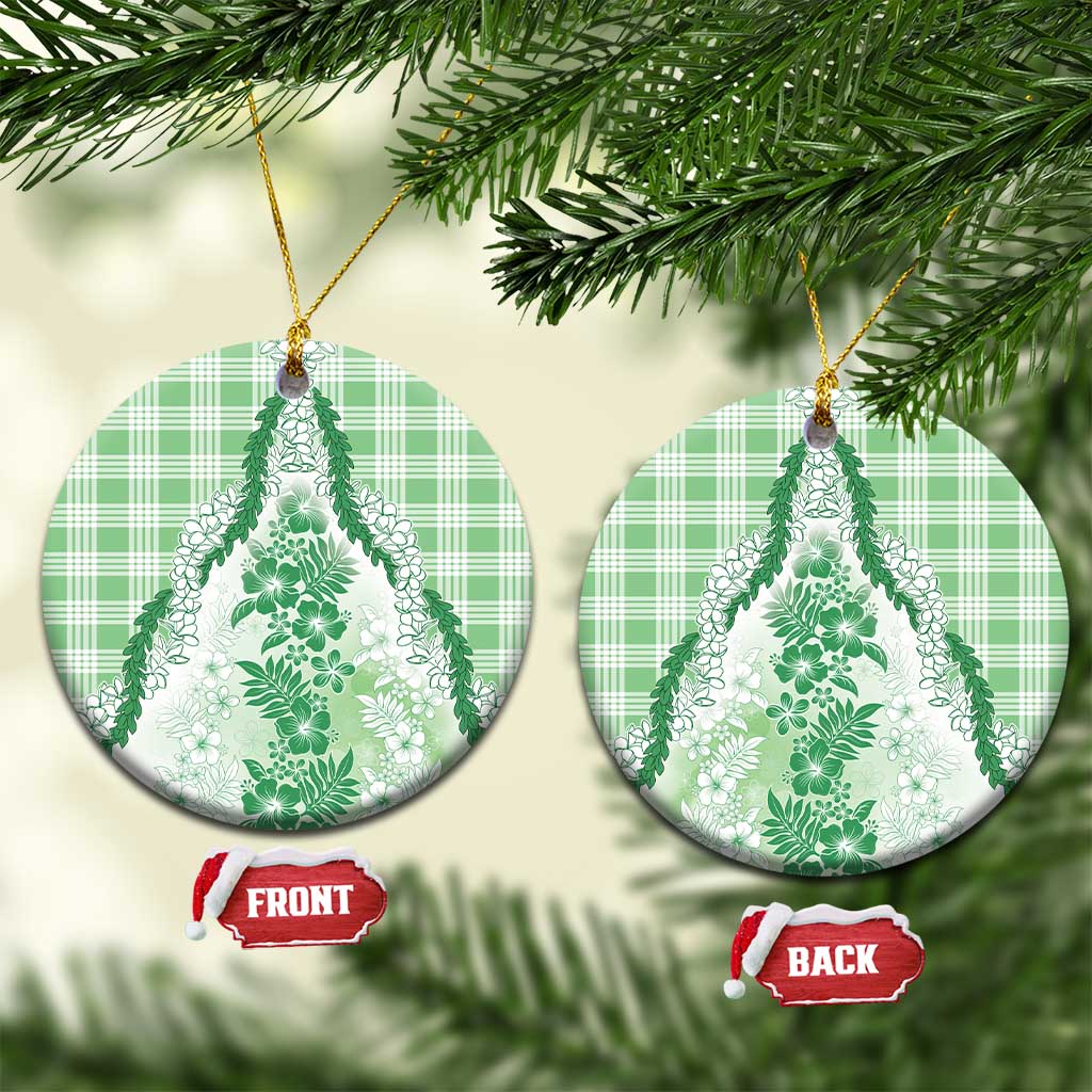 Aloha Hawaii Palaka Ceramic Ornament Green Plumeria Lei - Polynesian Pride