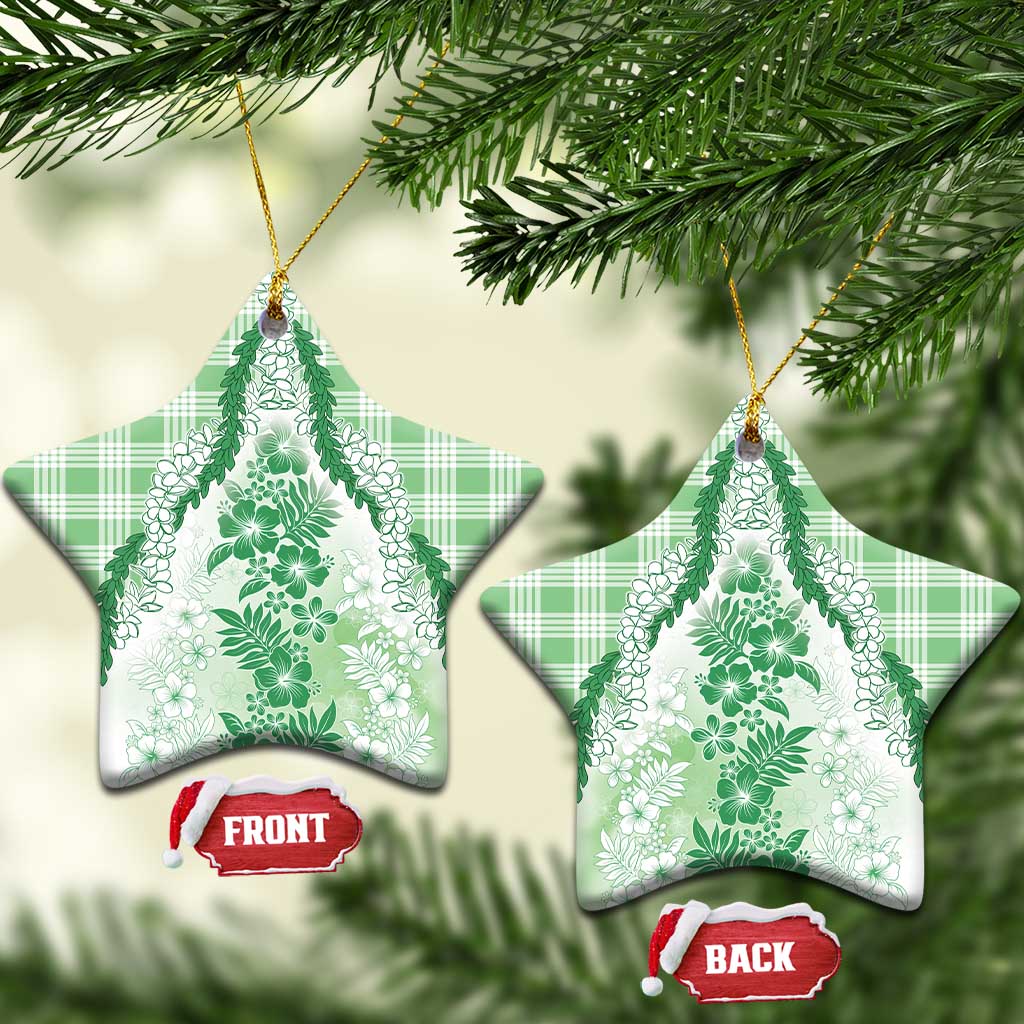 Aloha Hawaii Palaka Ceramic Ornament Green Plumeria Lei - Polynesian Pride