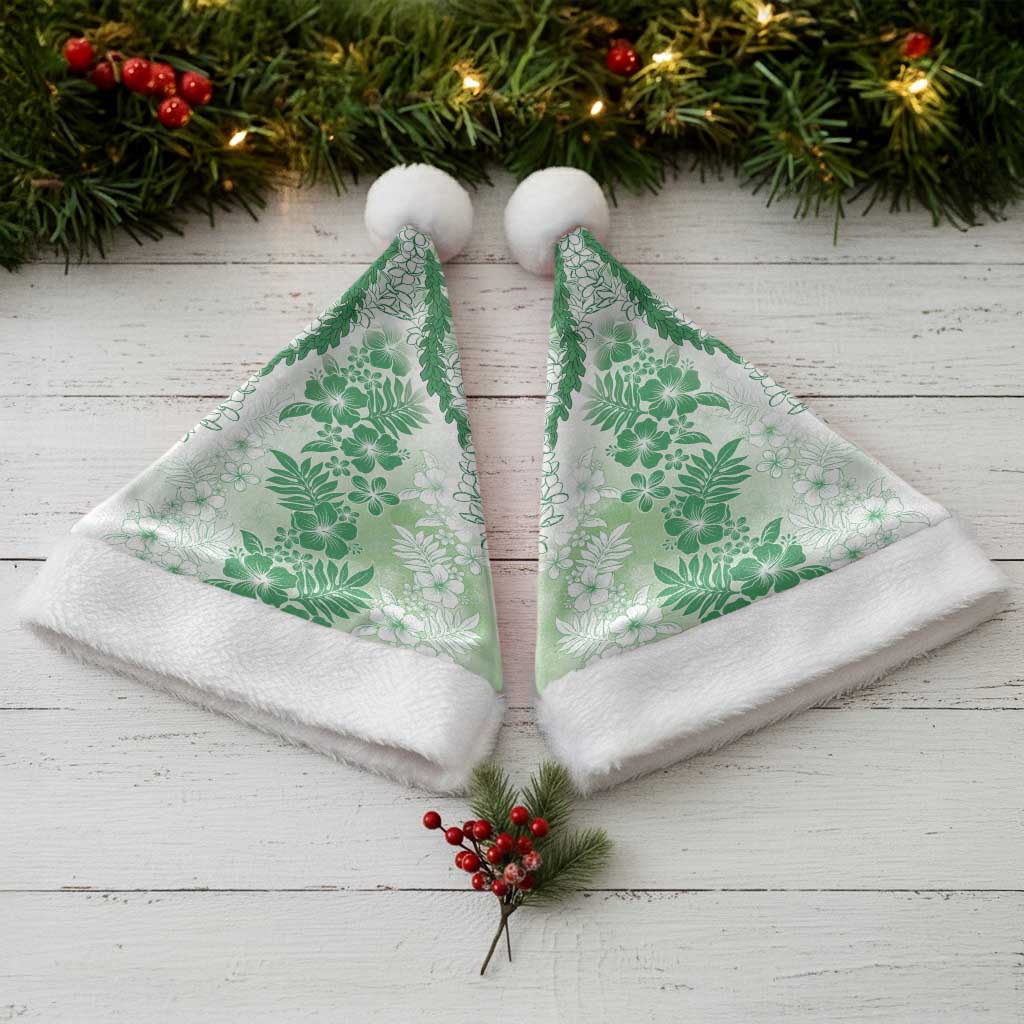 Aloha Hawaii Palaka Christmas Santa Hat Green Plumeria Lei - Polynesian Pride