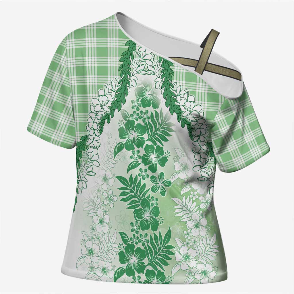 Aloha Hawaii Palaka Cross Shoulder Shirt Green Plumeria Lei LT05 Female Green - Polynesian Pride