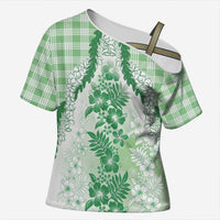 Aloha Hawaii Palaka Cross Shoulder Shirt Green Plumeria Lei LT05 Female Green - Polynesian Pride