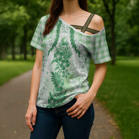 Aloha Hawaii Palaka Cross Shoulder Shirt Green Plumeria Lei LT05 - Polynesian Pride