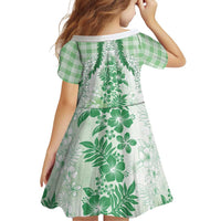 Aloha Hawaii Palaka Family Matching Long Sleeve Bodycon Dress and Hawaiian Shirt Green Plumeria Lei - Polynesian Pride