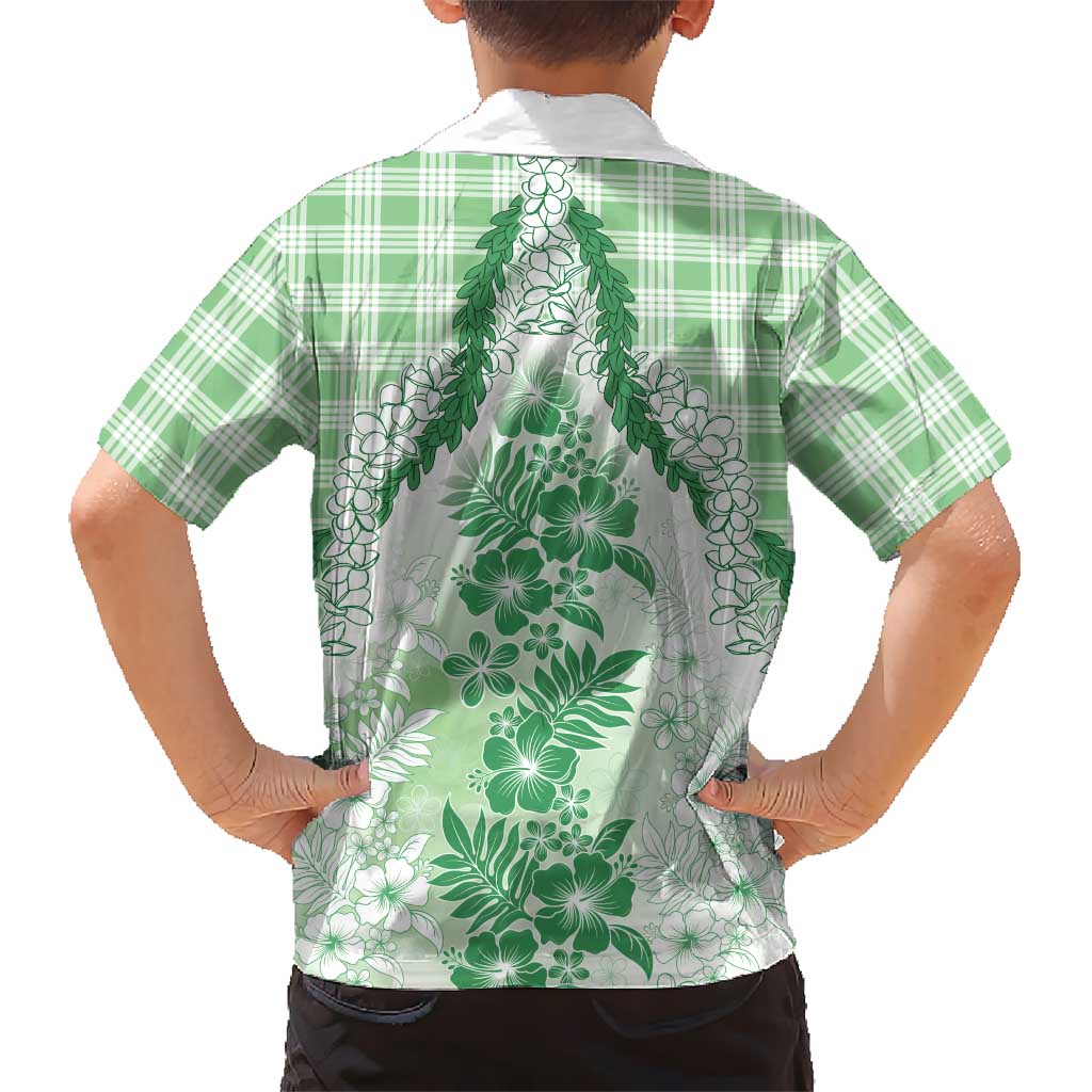 Aloha Hawaii Palaka Family Matching Mermaid Dress and Hawaiian Shirt Green Plumeria Lei - Polynesian Pride