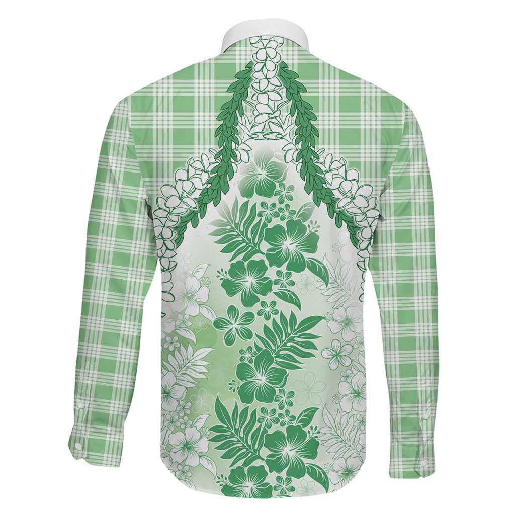 Aloha Hawaii Palaka Family Matching Off Shoulder Maxi Dress and Hawaiian Shirt Green Plumeria Lei - Polynesian Pride