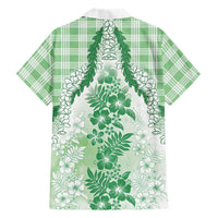 Aloha Hawaii Palaka Family Matching Short Sleeve Bodycon Dress and Hawaiian Shirt Green Plumeria Lei - Polynesian Pride
