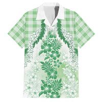 Aloha Hawaii Palaka Family Matching Summer Maxi Dress and Hawaiian Shirt Green Plumeria Lei - Polynesian Pride