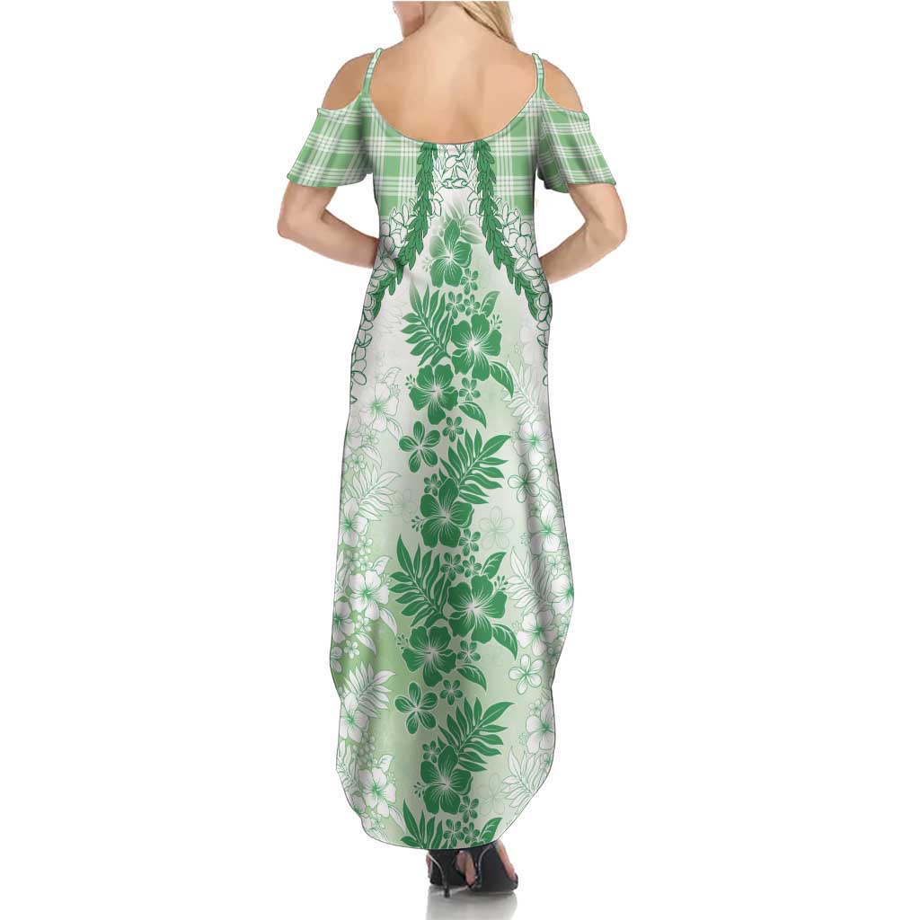 Aloha Hawaii Palaka Family Matching Summer Maxi Dress and Hawaiian Shirt Green Plumeria Lei - Polynesian Pride