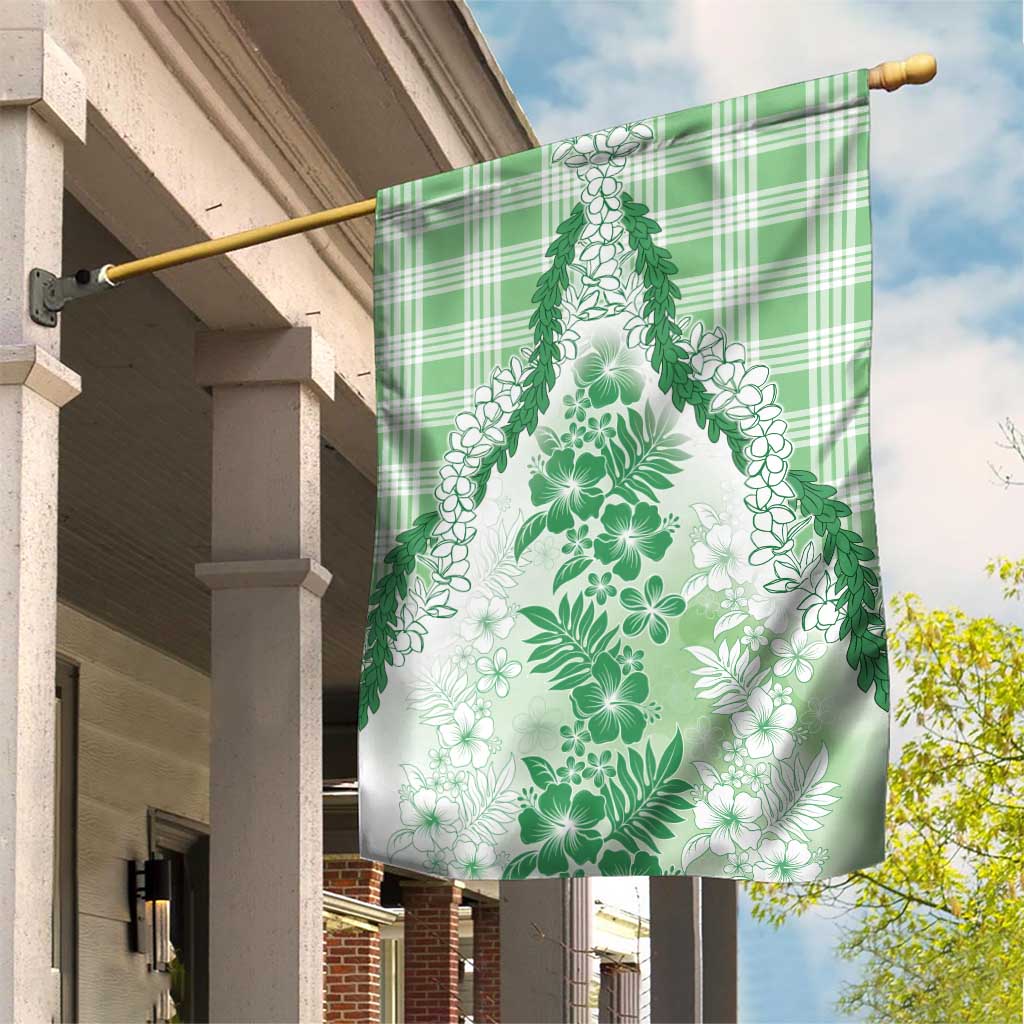 Aloha Hawaii Palaka Garden Flag Green Plumeria Lei - Polynesian Pride