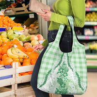 Aloha Hawaii Palaka Grocery Bag Green Plumeria Lei - Polynesian Pride