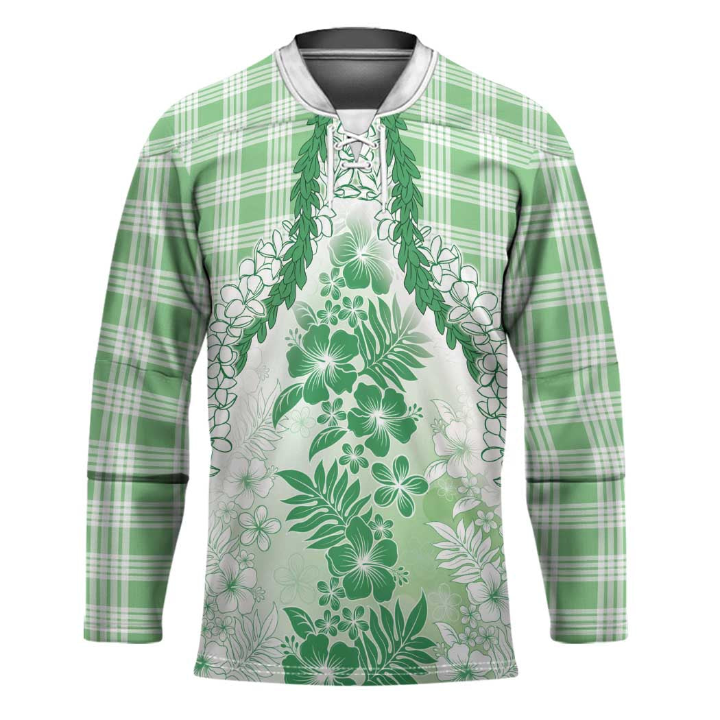 Aloha Hawaii Palaka Hockey Jersey Green Plumeria Lei LT05 Unisex Green - Polynesian Pride