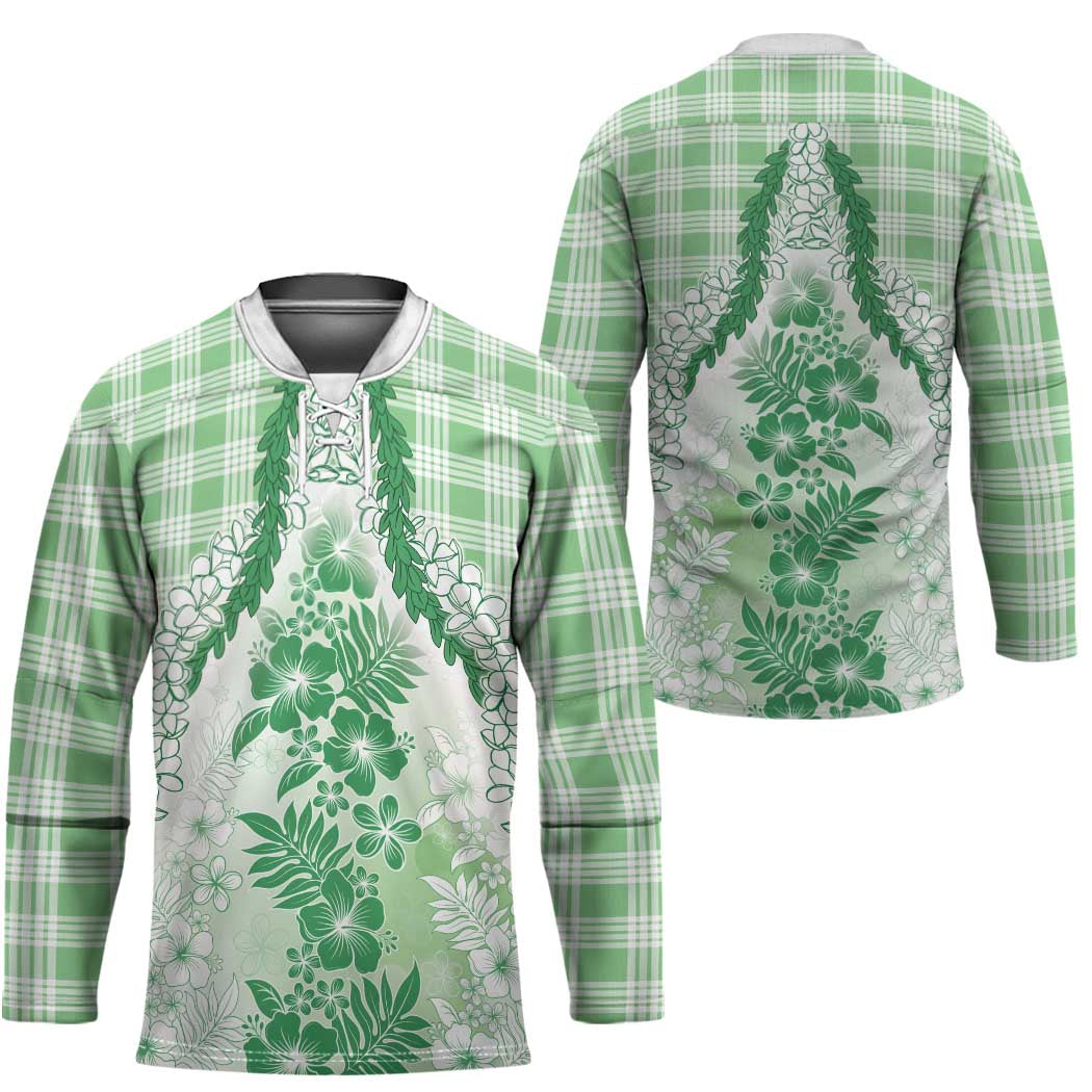 Aloha Hawaii Palaka Hockey Jersey Green Plumeria Lei LT05 - Polynesian Pride