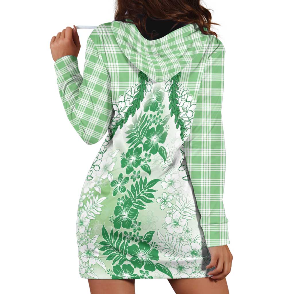 Aloha Hawaii Palaka Hoodie Dress Green Plumeria Lei - Polynesian Pride