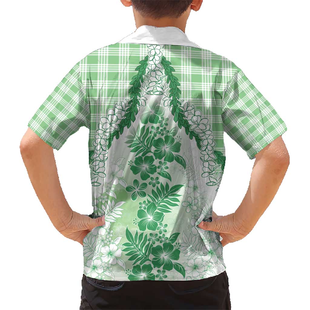 Aloha Hawaii Palaka Kid Hawaiian Shirt Green Plumeria Lei - Polynesian Pride