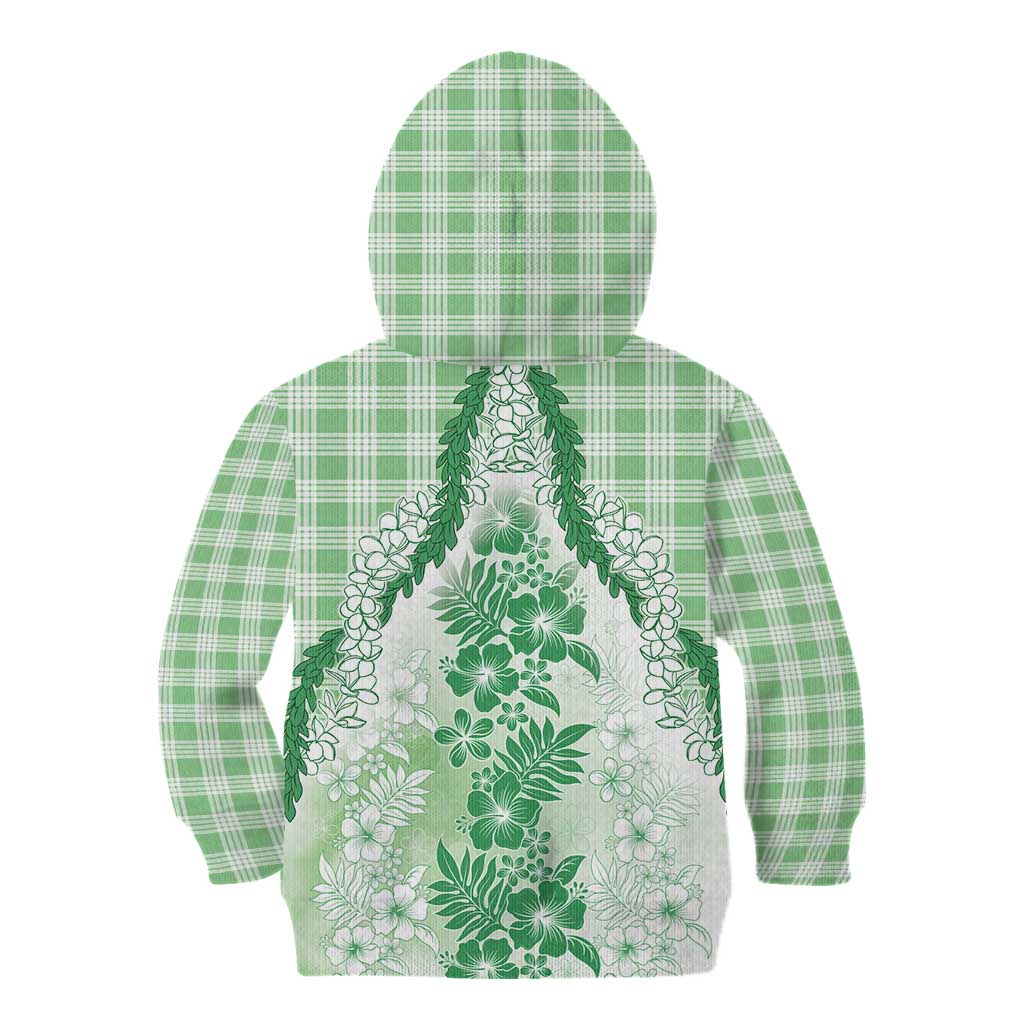 Aloha Hawaii Palaka Kid Hoodie Green Plumeria Lei - Polynesian Pride