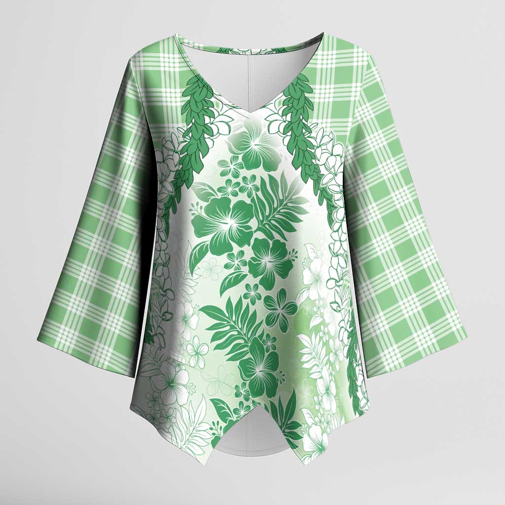 Aloha Hawaii Palaka Kimono Sleeve Blouse Green Plumeria Lei LT05 Female Green - Polynesian Pride