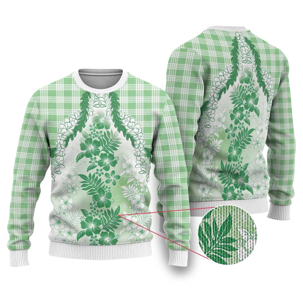Aloha Hawaii Palaka Ugly Christmas Sweater Green Plumeria Lei - Polynesian Pride