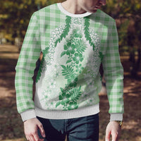 Aloha Hawaii Palaka Ugly Christmas Sweater Green Plumeria Lei - Polynesian Pride