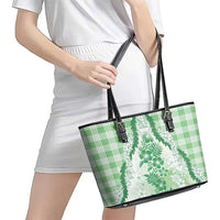 Aloha Hawaii Palaka Leather Tote Bag Green Plumeria Lei LT05 - Polynesian Pride