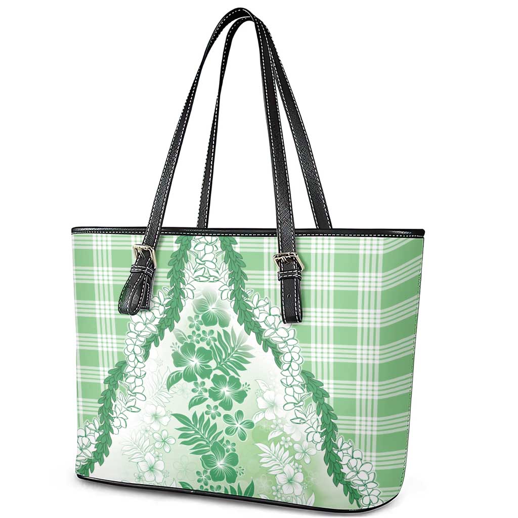Aloha Hawaii Palaka Leather Tote Bag Green Plumeria Lei LT05 - Polynesian Pride