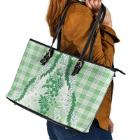 Aloha Hawaii Palaka Leather Tote Bag Green Plumeria Lei LT05 - Polynesian Pride