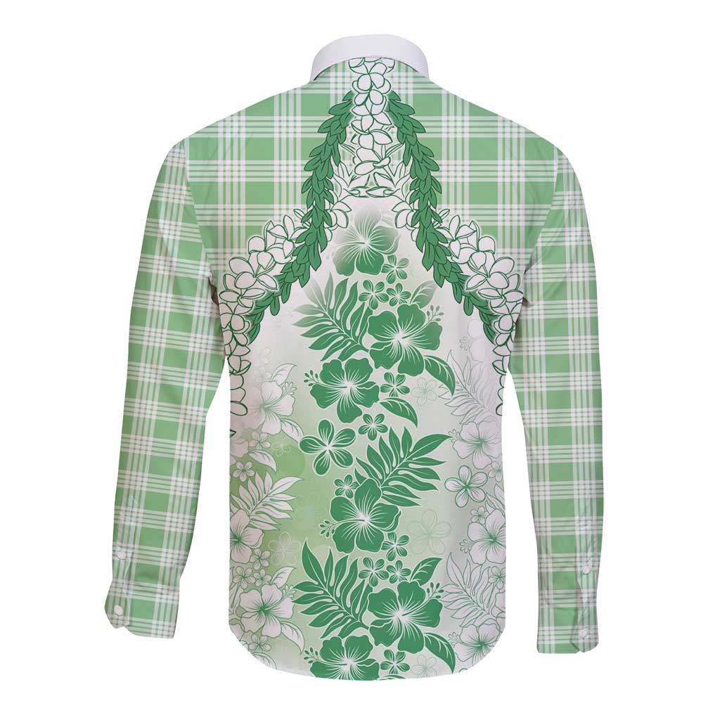 Aloha Hawaii Palaka Long Sleeve Button Shirt Green Plumeria Lei LT05 - Polynesian Pride