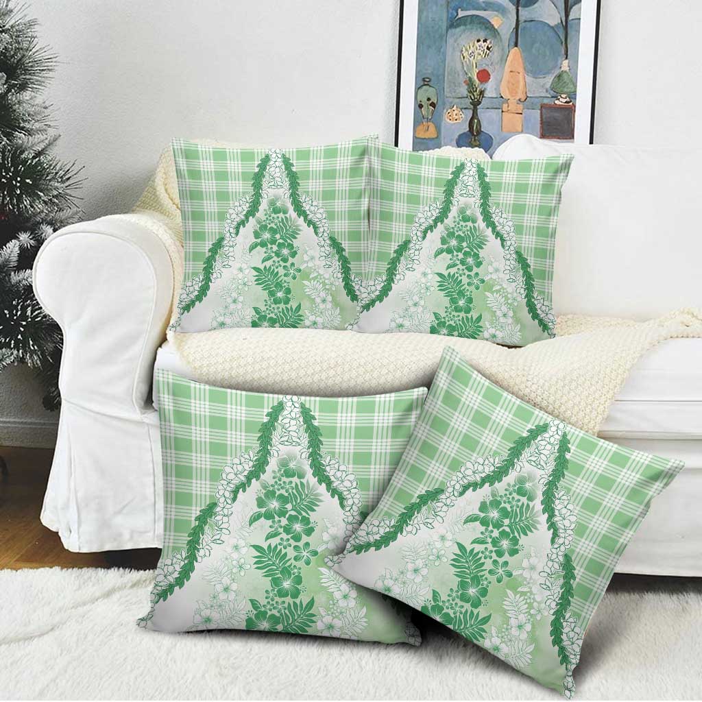 Aloha Hawaii Palaka Pillow Cover Green Plumeria Lei - Polynesian Pride