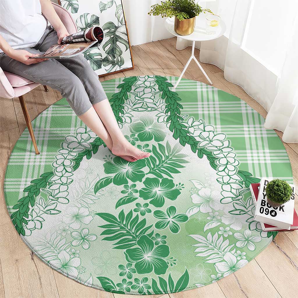 Aloha Hawaii Palaka Round Carpet Green Plumeria Lei - Polynesian Pride