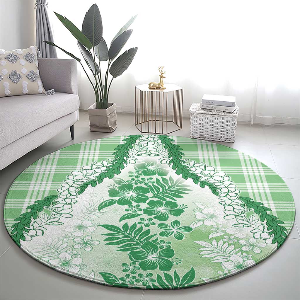 Aloha Hawaii Palaka Round Carpet Green Plumeria Lei - Polynesian Pride