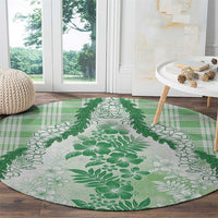 Aloha Hawaii Palaka Round Carpet Green Plumeria Lei - Polynesian Pride