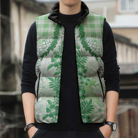 Aloha Hawaii Palaka Sleeveless Puffer Jacket Green Plumeria Lei - Polynesian Pride