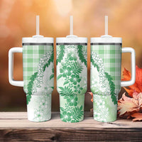 Aloha Hawaii Palaka Tumbler With Handle Green Plumeria Lei - Polynesian Pride