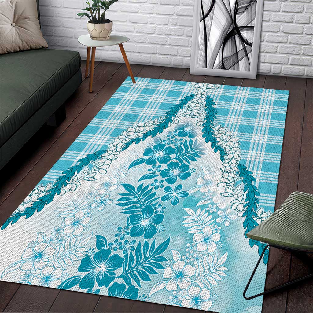 Aloha Hawaii Palaka Area Rug Blue Plumeria Lei - Polynesian Pride
