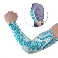 Aloha Hawaii Palaka Arm Sleeves Blue Plumeria Lei - Polynesian Pride